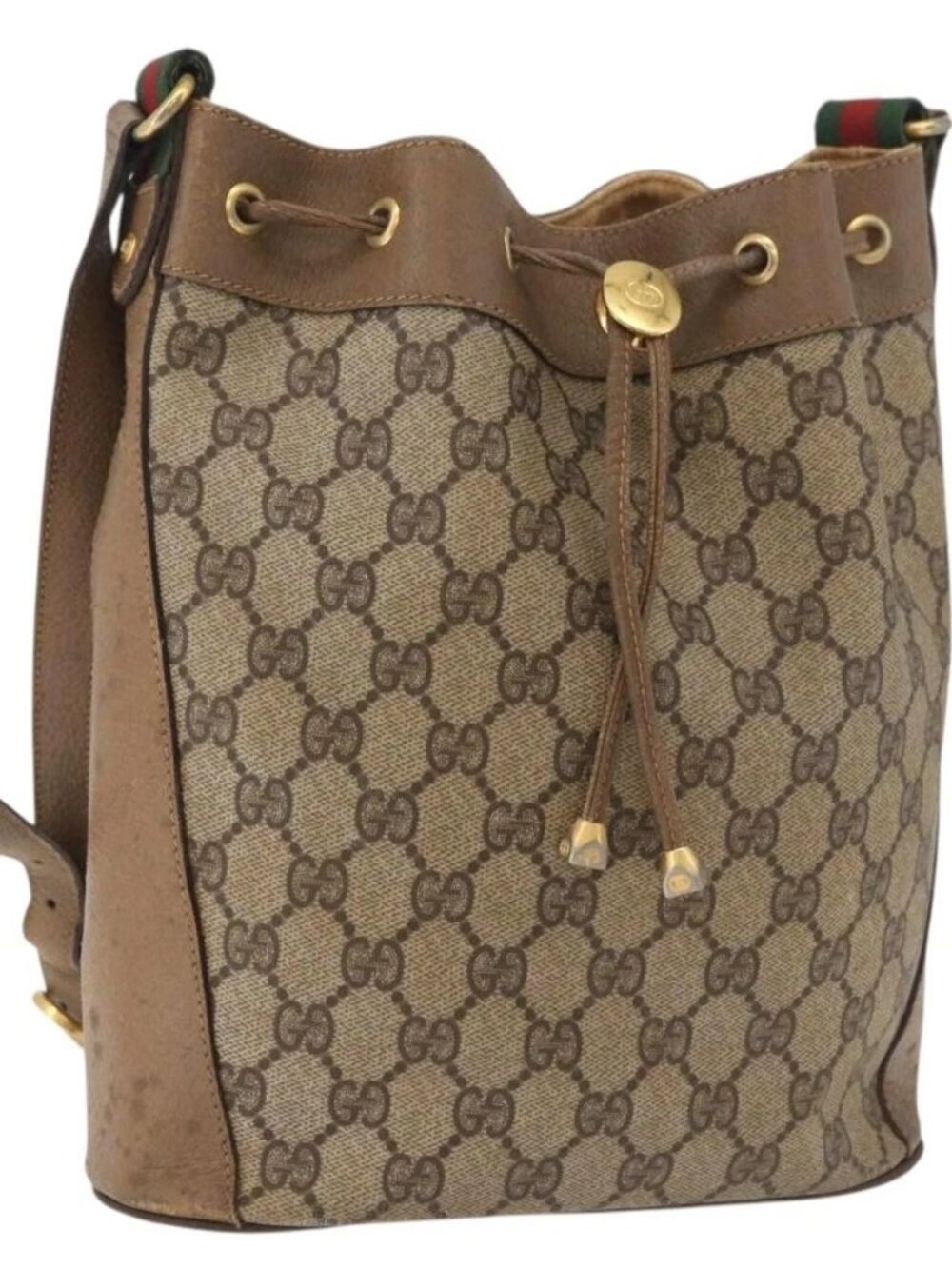 GUCCI GG Supreme Web Sherry Line Bag PVC Beige Gold 41 02 034 Auth 181983